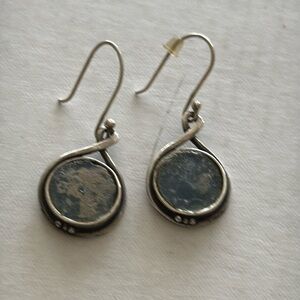 Elegant Silver Israel Roman glass pierced Drop Earrings
